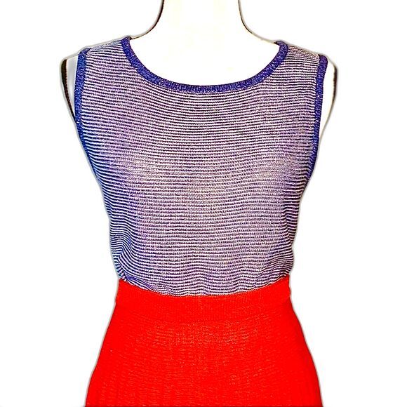 Vintage St John Sport Blue & White Striped Metallic Shell Tank Sz M - Picture 2 of 8